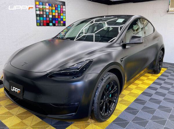 Side view of UPPF Satin Black installed on a Tesla