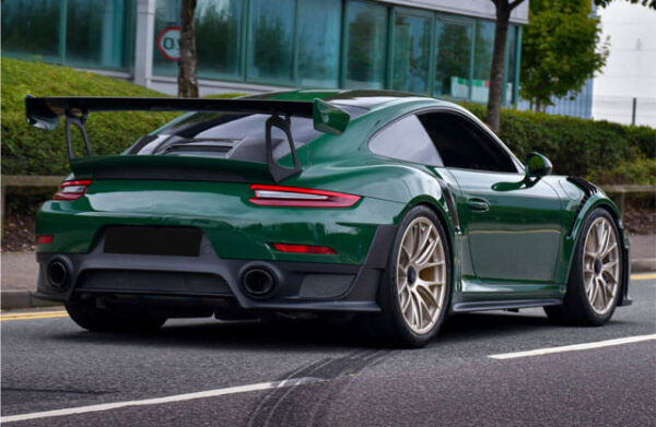 Rear view of Forest Green UPPF installed on a car